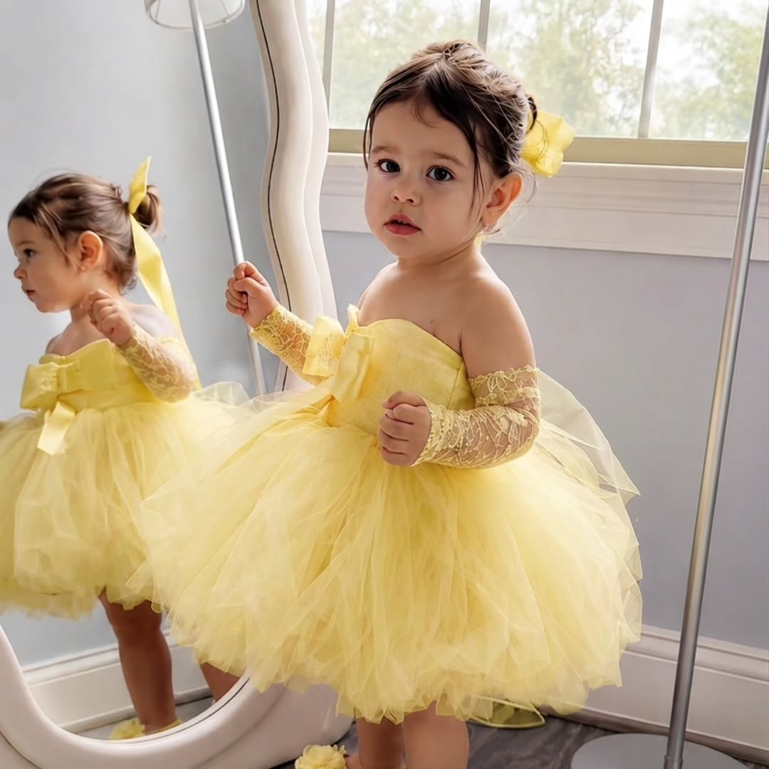 Princess Yellow Flower Girl Dr - Embroidery Yellow Dress ulasan dan harga