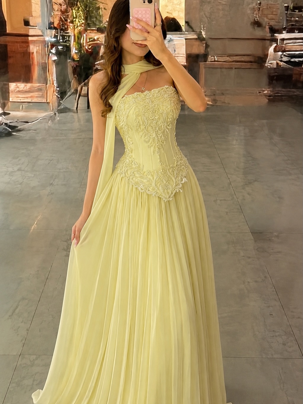 Customized Sexy Yellow Lace Co - Embroidery Yellow Dress ulasan dan harga