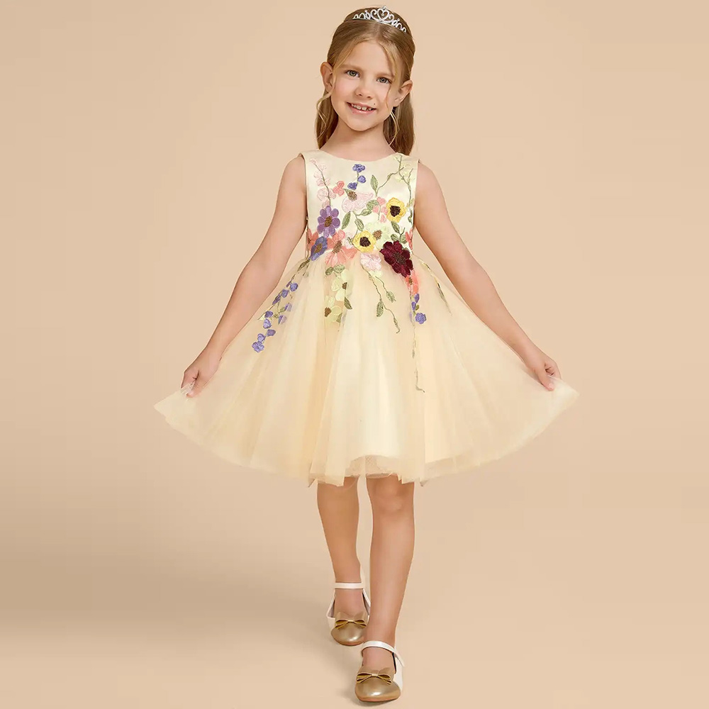 Customized Yellow Tulle Flower - Embroidery Yellow Dress ulasan dan harga