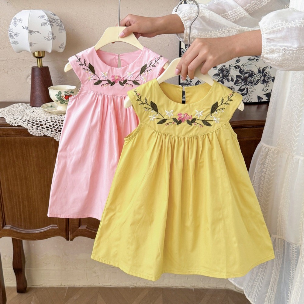 2-7-year-old Korean Version Su - Embroidery Yellow Dress ulasan dan harga